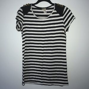 Striped tee shirt with embellished shoulders